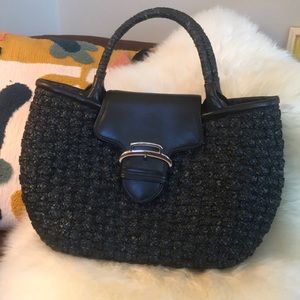 Cole Haan Black Woven Straw Purse